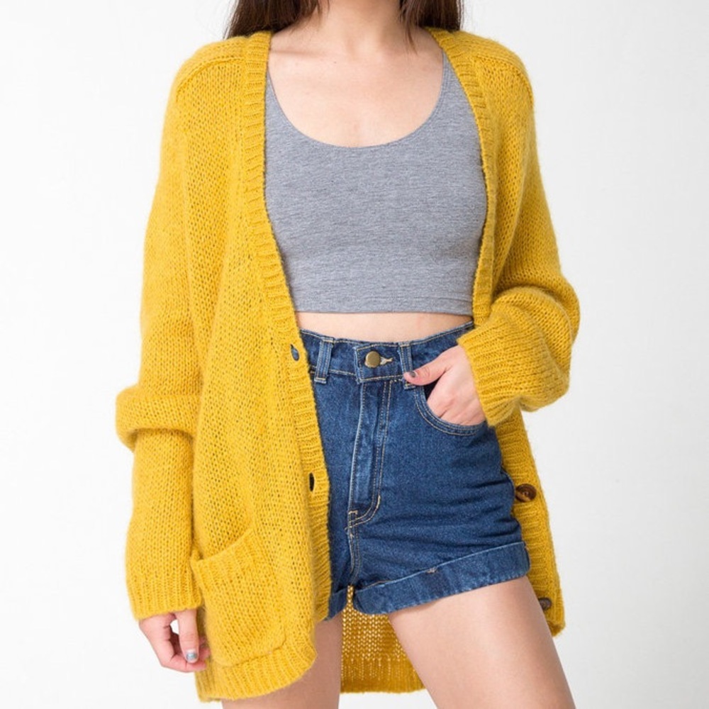 American Apparel Mohair Loose Cardigan Sweater, Color Mustard Yellow, Size One